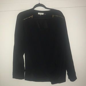 Calvin Klein Black cross over long sleeve blouse
